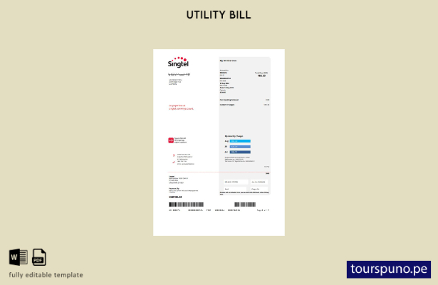 lista para imprimir plantilla de factura de servicios públicos Singtel de EE. UU